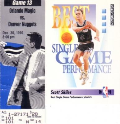 Scott Skiles NBA single-game assist record 1990 Orlando Magic ticket stub