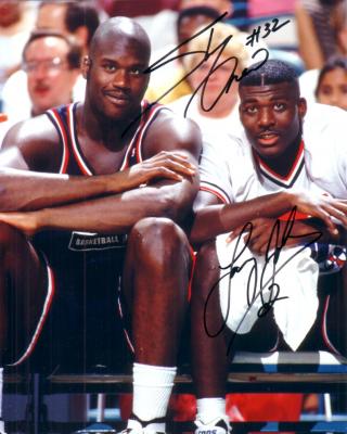 Shaquille O'Neal & Larry Johnson autographed 1994 USA Basketball Dream Team 2 8x10 photo