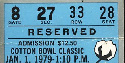 1979 Cotton Bowl ticket stub (Joe Montana Notre Dame Chicken Soup Game)