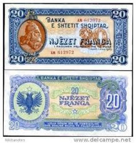 Banknotes;Njezet Pranga 20; Banknotes > Albania 