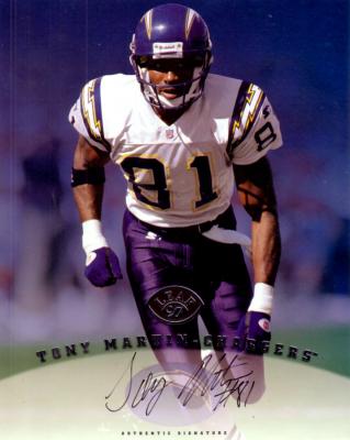 Tony Martin certified autograph San Diego Chargers 1997 Leaf 8x10 photo card