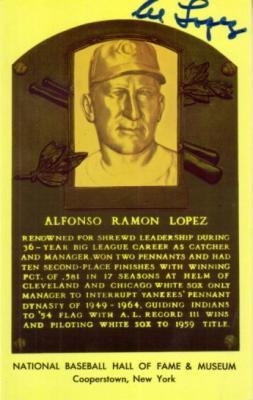 Al Lopez autographed Baseball Hall of Fame plaque postcard