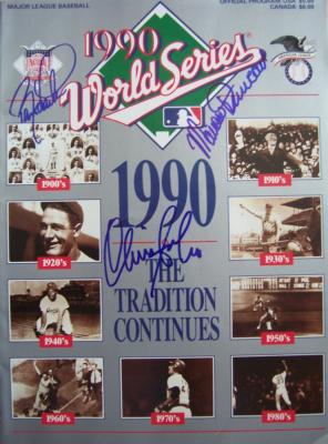 Barry Larkin Mariano Duncan Chris Sabo (Cincinnati Reds) autographed 1990 World Series program