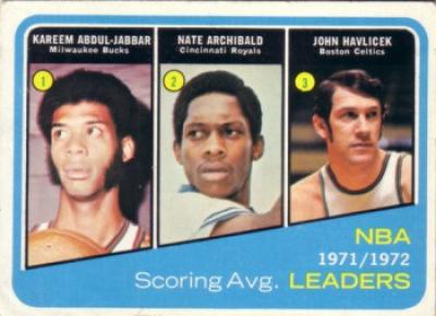 Kareem Abdul-Jabbar Nate Archibald John Havlicek 1972-73 Topps Scoring Leaders basketball card