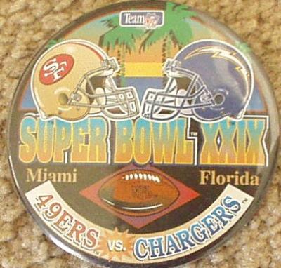 Super Bowl 29 button or pin (49ers 49 Chargers 26)