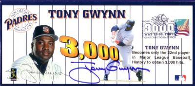 Tony Gwynn autographed San Diego Padres 3000 Hits cachet letter size envelope
