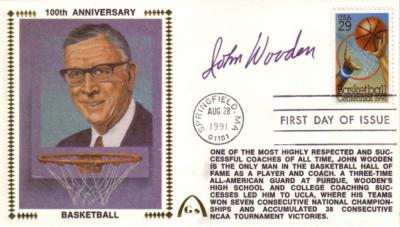 John Wooden autographed 1991 Basketball Centennial First Day Cover cachet