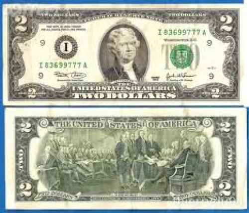 Banknotes; USA 2 Dollars 2003 Mint Minneapolis US Dollar Jefferson