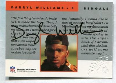 Darryl Williams Bengals certified autograph 1992 Pro Line card