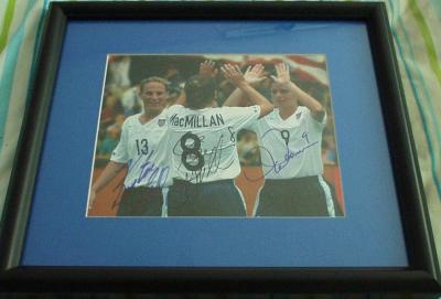 Mia Hamm Kristine Lilly Shannon MacMillan autographed US Soccer photo framed
