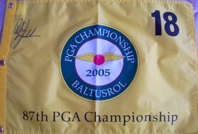 Phil Mickelson autographed 2005 PGA Championship golf pin flag