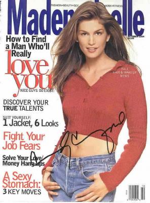 Cindy Crawford autographed 1994 Mademoiselle magazine cover