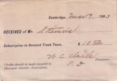 1903 Harvard Track Team ticket receipt