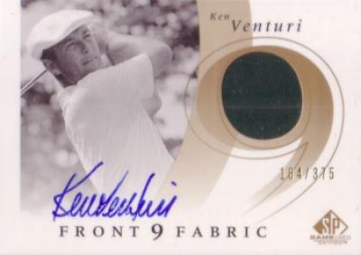 Ken Venturi certified autograph golf card with worn shirt swatch