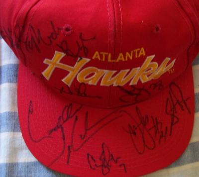 1994-95 Atlanta Hawks team autographed cap (Stacey Augmon Mookie Blaylock Steve Smith Lenny Wilkens)