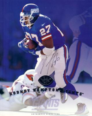 Rodney Hampton certified autograph New York Giants 1997 Leaf 8x10 photo card