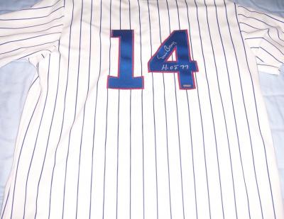 Ernie Banks autographed Chicago Cubs authentic jersey inscribed HOF 77