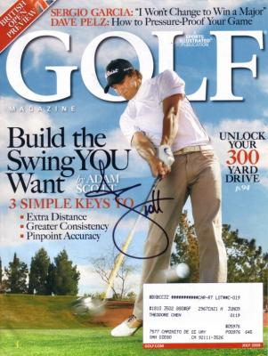 Adam Scott autographed 2008 Golf Magazine cover