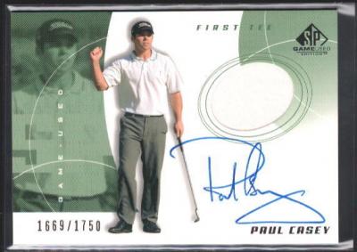 Paul Casey certified autograph worn shirt 2002 SP Golf card