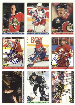 Theo Fleury & Mike Vernon autographed Topps promo card sheet