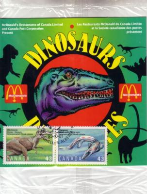 1993 Canada Post Dinosaurs stamps with McDonald's collector booklet