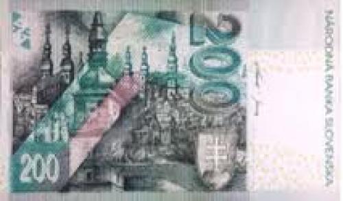 Banknotes; 200 Slovak koruna banknote backside