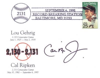 Cal Ripken autographed Baltimore Orioles 2131 Consecutive Games postcard