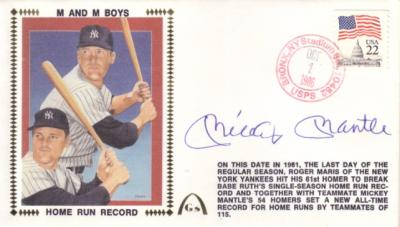 Mickey Mantle autographed New York Yankees HR Record 1986 Gateway cachet envelope
