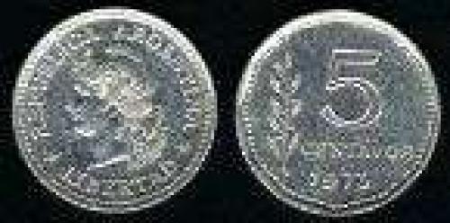 5 Centavos; Year: 1970-1975; (km 65); aluminio;  LIBERTAD LAUREL