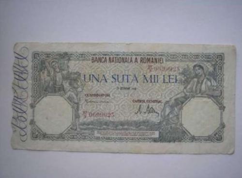 Banknote Romania 100000 Lei 1944/6
