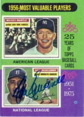 Don Newcombe autographed Brooklyn Dodgers 1975 Topps 1956 MVPs card