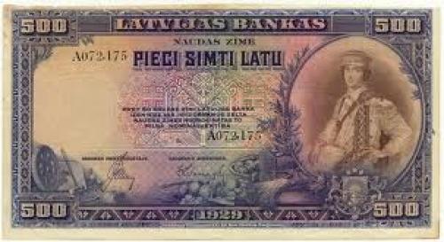 Banknotes;  Latvia - 500 LATU - Rare banknote - 1929 issue
