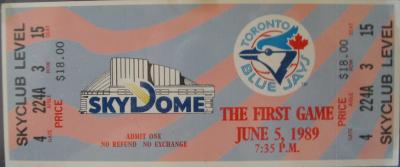 1989 Toronto Blue Jays first SkyDome game commemorative ticket