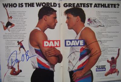 Dan O'Brien & Dave Johnson (decathlon) autographed 1992 Reebok magazine ad spread