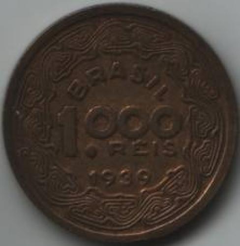 Coins; Brazil 1000 Real 1939; reverse