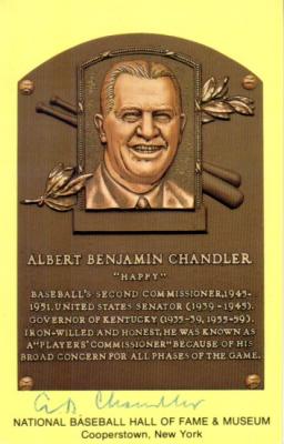 A.B. Happy Chandler autographed Hall of Fame plaque postcard