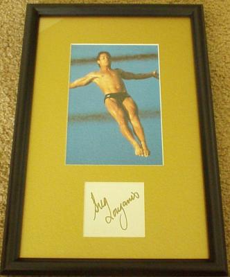 Greg Louganis (diving) autograph matted and framed with action photo