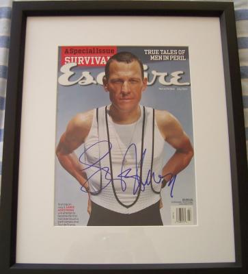 Lance Armstrong autographed Esquire magazine cover matted & framed