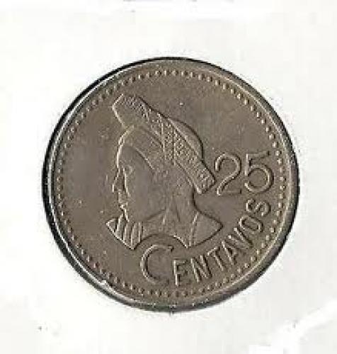Coins; Guatemala ~ 25 Centavos (Reverse) ~ 1989