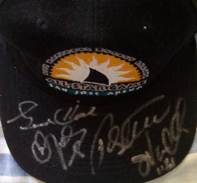 Gordie Howe Sandis Ozolinsh Teemu Selanne John Vanbiesbrouck autographed 1997 NHL All-Star Game cap