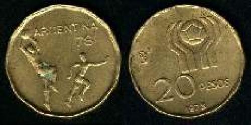 20 Pesos; Year: 1977-1978; (km 75); aluminum bronze; MUNDIAL 78 LOGO