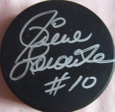 Pierre Larouche autographed hockey puck