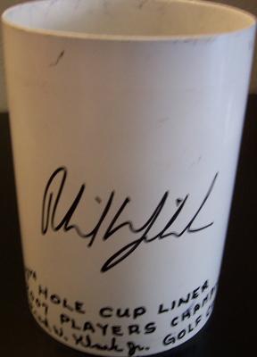 Phil Mickelson autographed 2007 Players Championship TPC Sawgrass 17th hole cup liner