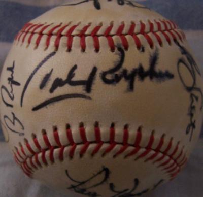 1987 Baltimore Orioles team autographed baseball Ray Knight Billy Ripken Cal Ripken Sr