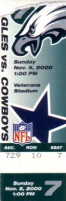 2000 Philadelphia Eagles vs Dallas Cowboys ticket stub