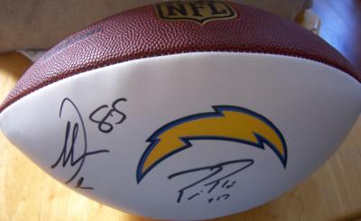 Antonio Gates & Philip Rivers autographed San Diego Chargers logo football