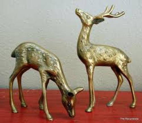 Vintage Solid Brass DEER Couple Decorative Figurines