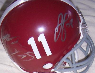 Javier Arenas Terrence Cody Kareem Jackson Leigh Tiffin autographed 2009 Alabama mini helmet