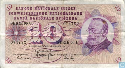 Switzerland 10 Francs 1974