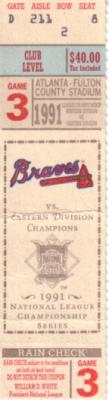 1991 Atlanta Braves National League Championship Series (NLCS) Game 3 ticket stub